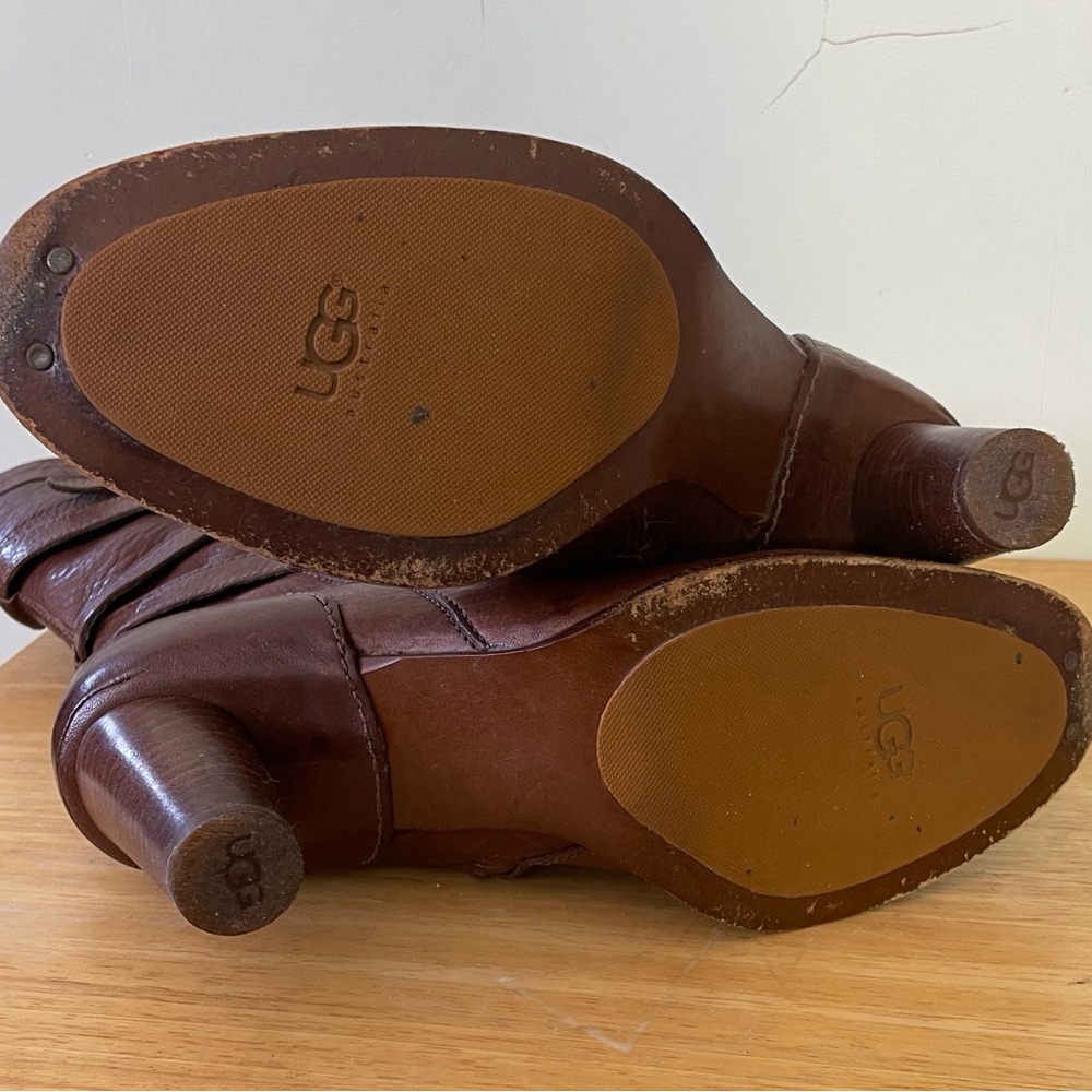 UGG Women's Chestnut Brown Pebbled Leather Heeled Boots, Size 8 - Picture 10 of 14